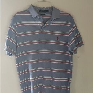 Polo by Ralph Lauren Light Blue Polo with Red, White and Green Stripes